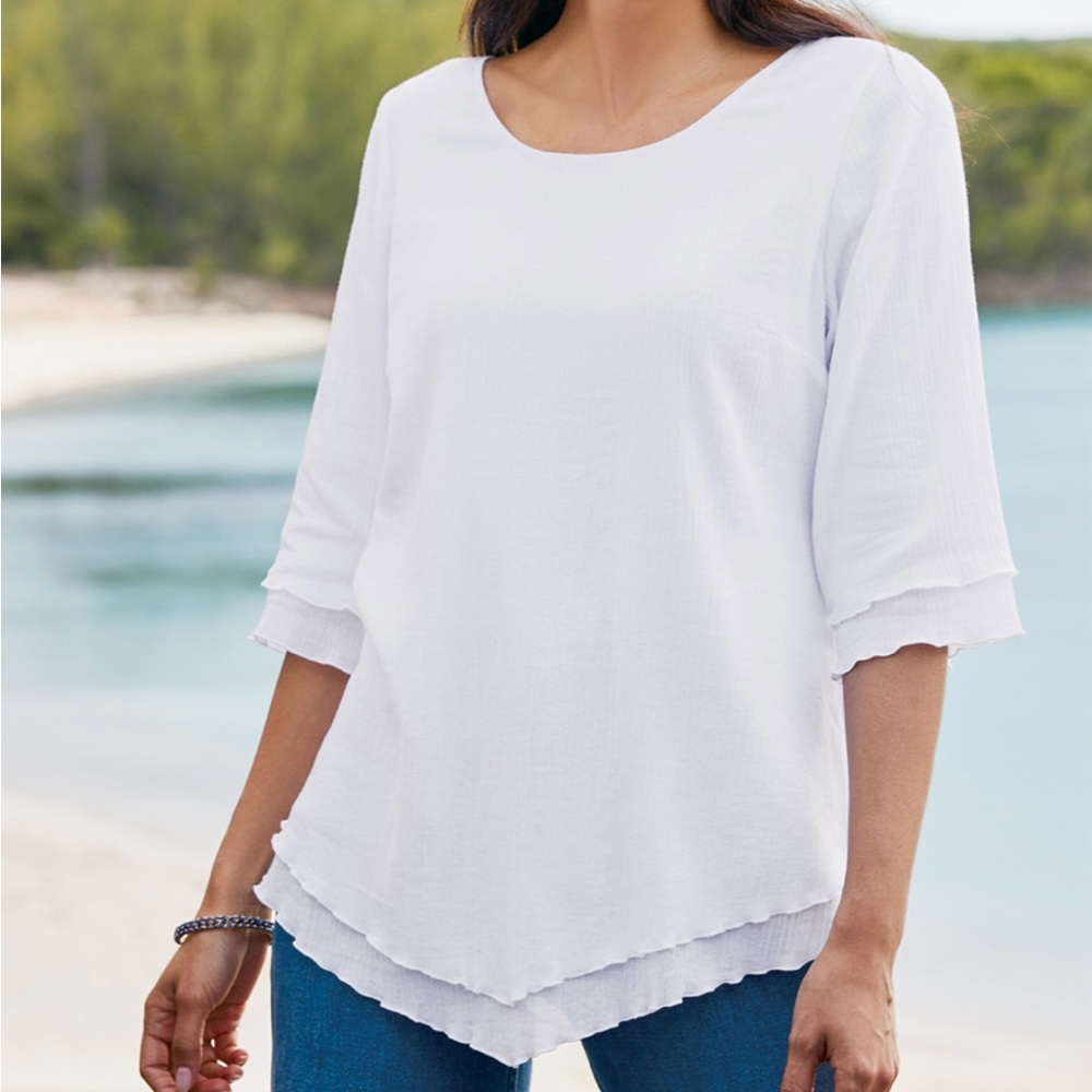 Soft Surroundings White Siesta Key Tunic gauze double layer top